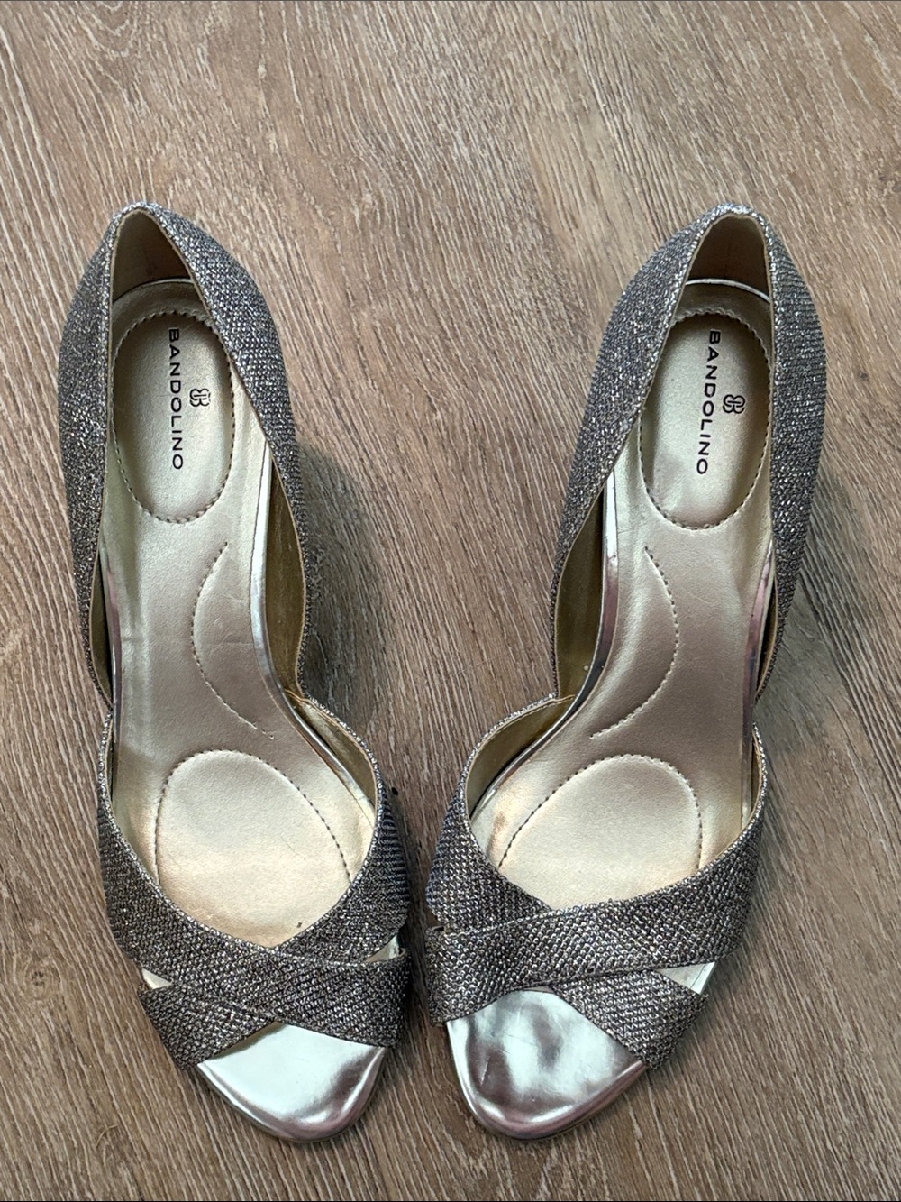 Bandolino Metallic Taupe Peep-Toe Heels